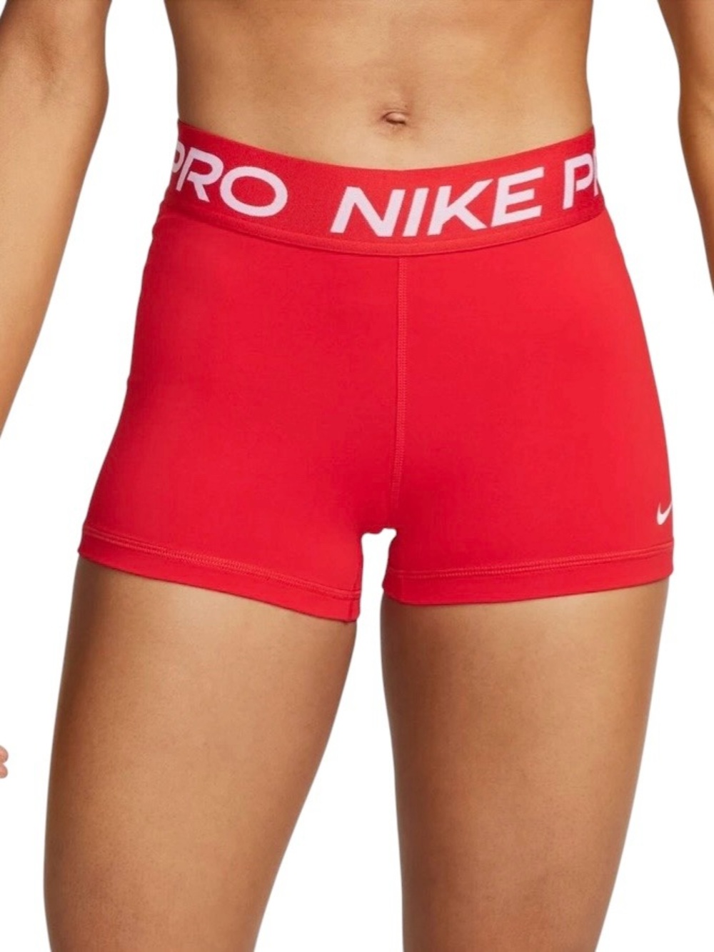 Nike Pro Womens S Dri Fit 3” Shorts University Red White Stretch Elastic Waist